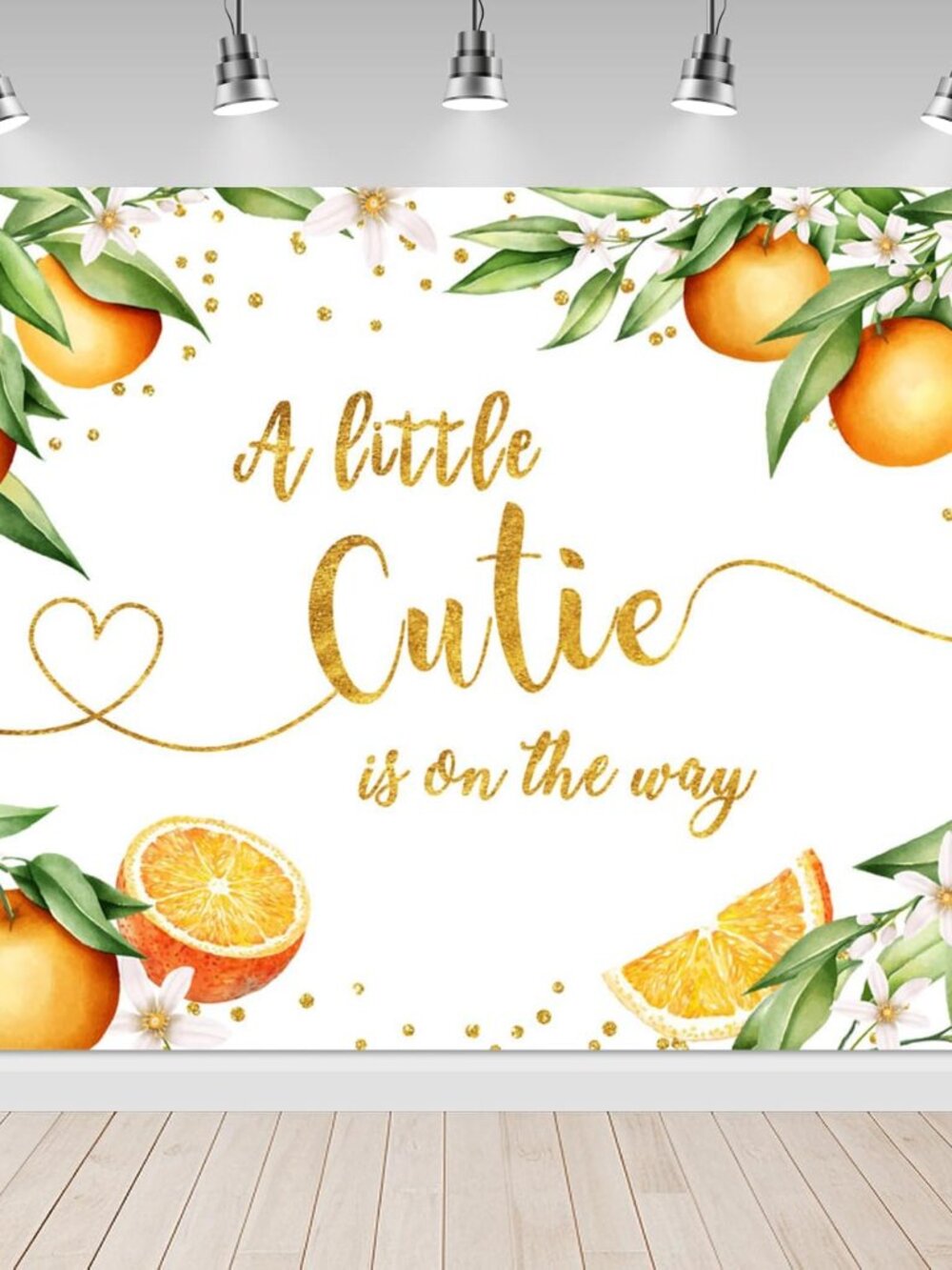 Orange Baby Shower Backdrop 7x5ft - A Little Cutie is on The Way Citrus Party Ba